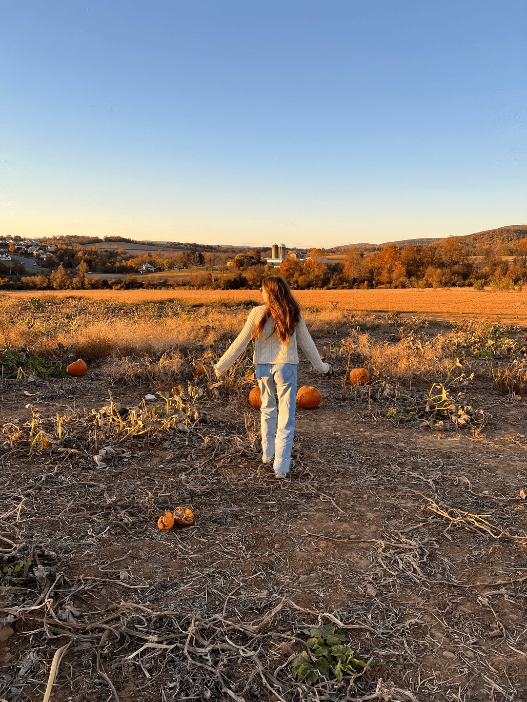 Chloe smiling, holding a camera, outdoors in a sunlit field